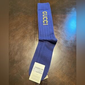 New Authentic Gucci Logo Socks Navy Size M